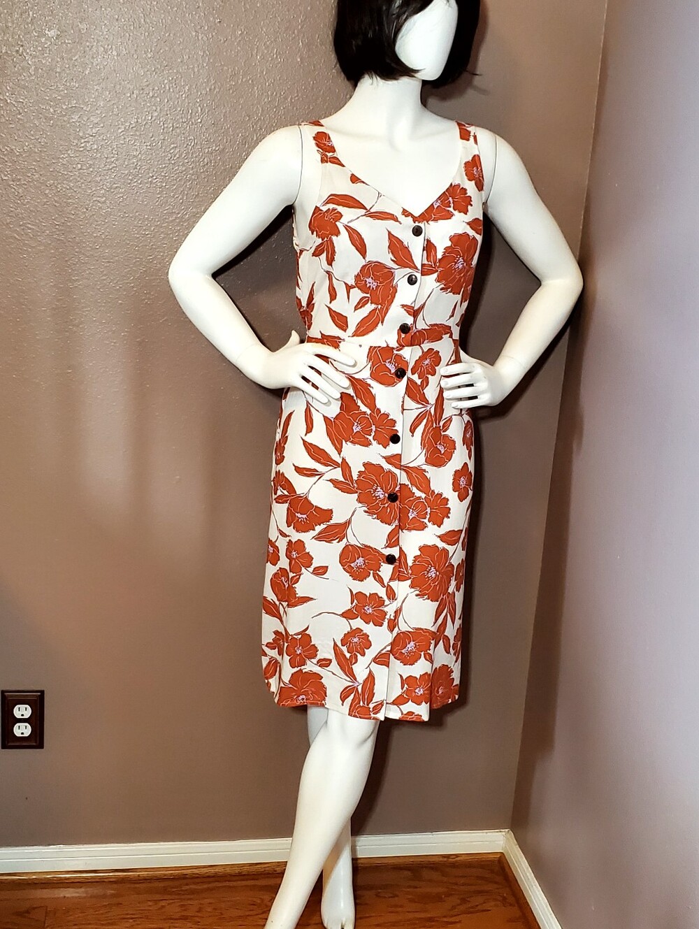 NWT MONTEAU Floral Linen Blend Dress L